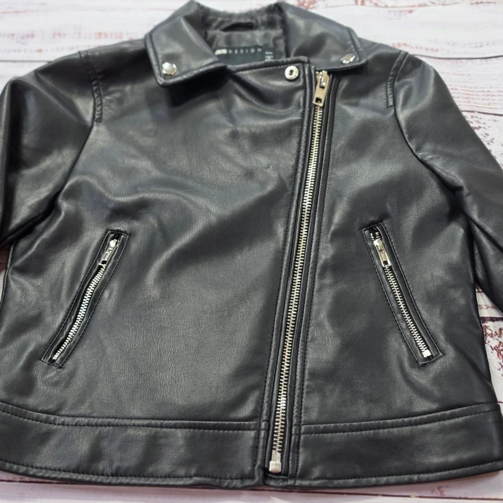ASOS DESIGN Faux Leather Biker Jacket Womens 2 Petite Black Excellent Moto Zip
